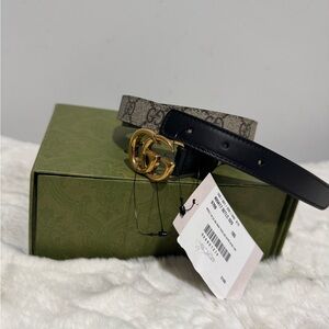 Gucci Beige and Black Women's Belt with Gold Buckle